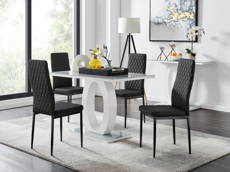 Image of FurnitureboxUK FurnitureboxUK Giovani 4 Grey Dining Table & 4 Milan Black Leg Chairs Black One Size Unisex 5056542650352