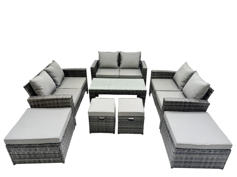 Image of Fimous Outdoor Love Sofa Set &Oblong Coffee Table 4 Stools in Dark Grey Dark Grey Unisex