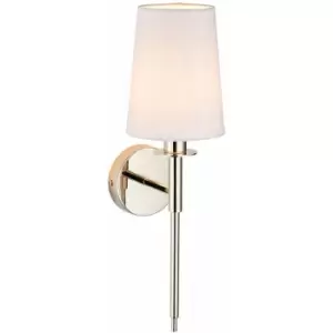 Image of Bright Nickel Plated Wall Light & White Cotton Shade - Modern Sconce Fitting