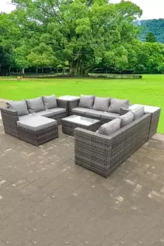 Image of Fimous 9 Seater Outdoor Dark Grey Rattan Lounge Complete Sofa Set with U Shape Sofas and Big Footstool