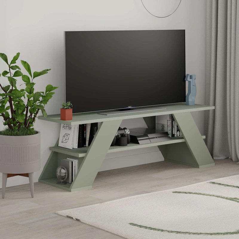 Image of Decortie Farfalla' TV Unit Multimedia Centre with Shelves 120cm in Green Size: 1 Pack Green Unisex 1 Pack