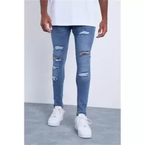 Image of I Saw It First Mid Wash Heavy Distressed Skinny Jeans - Blue