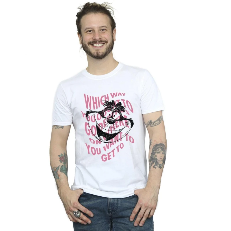Image of Disney Men Alice In Wonderland Chesire Cat T-Shirt in White Size: Small White S Male 5063283637238