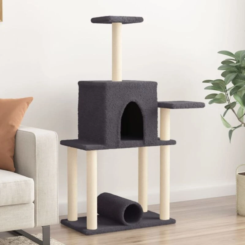 Image of vidaXL Cat Tree with Sisal Scratching Posts Dark Grey 122 cm, Grey 172090