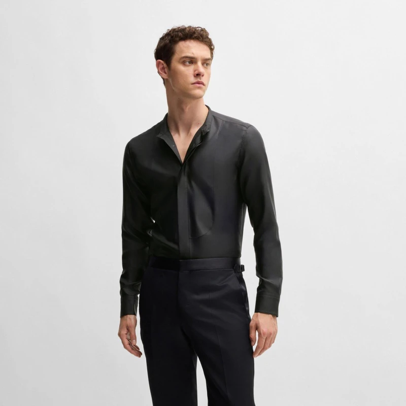 Image of Boss L-Hays-Party-244 Silk Shirt Black male 16