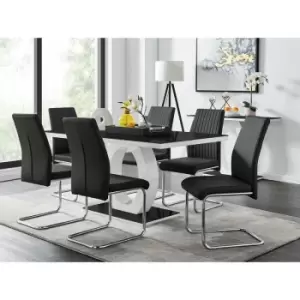 Image of Furniturebox UK - Giovani High Gloss And Glass Dining Table And 6 Black Lorenzo Chairs Set - Black