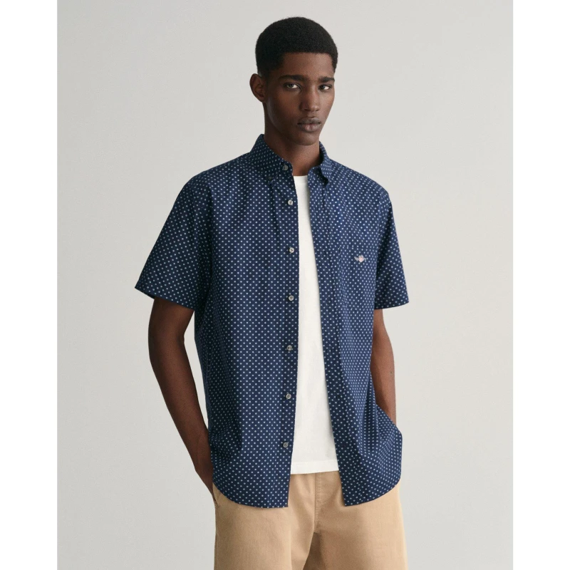 Image of Gant REG MICRO PRINT SS SHIRT MARINE S - Blue Blue S
