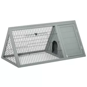 Image of Pawhut Outside Wooden Rabbit Hutch With Outside Area - Grey