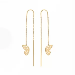 Image of Butterfly Wing Chain Drop Gold Earrings