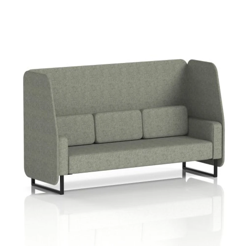 Image of Brixworth 3 Seater Open Office Booth with Black Legs in Rivet Fabric - Vitreous Panels and Sofa
