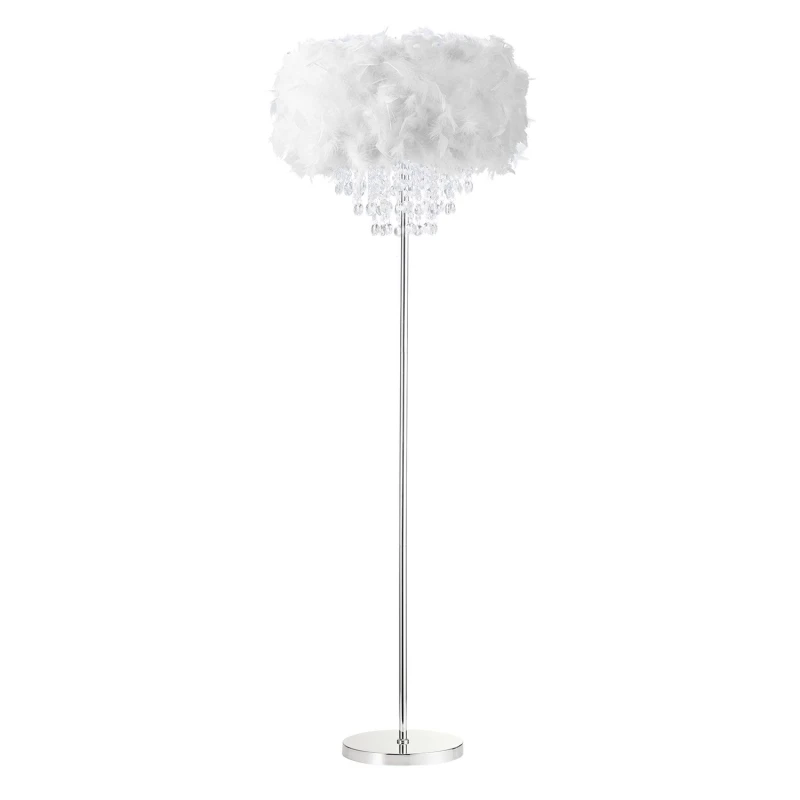 Image of Happy Homewares Modern Chandelier Feather Floor Lamp with Waterfall Acrylic Droplets in White White Unisex