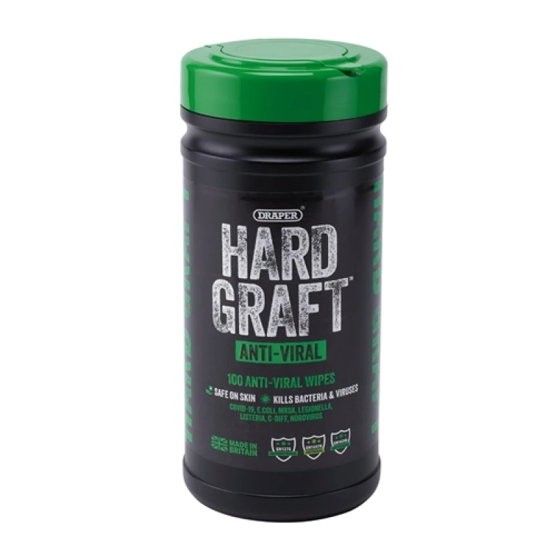 Image of Draper Hard Graft Anti-Viral Wipes (Tub of 100) 12437