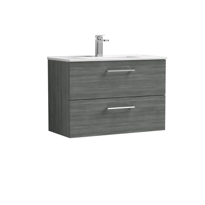 Image of Balterley Bathroom 2 Soft Close Drawer, Wall Hung Vanity Unit, Anthracite, 800mm in Grey Grey Unisex