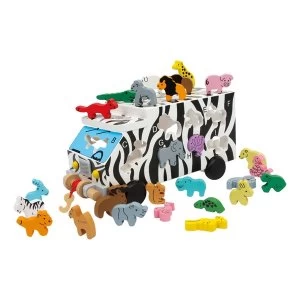 Image of Legler - Small Foot ABC Animal Bus Wooden Plug Puzzle Kid's Toy (Multi-colour)