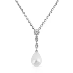 Image of Diamonfire Silver Zirconia & Pearl Chain Drop Necklace