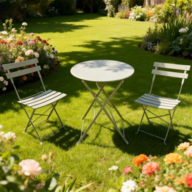 Image of Metal Bistro Bistro Set, Floral Patio Folding Table And Chairs Set Of 2