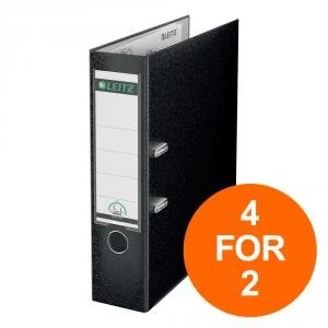 Image of Leitz Lever Arch File Plastic 80mm Spine A4 Black Ref 10101095 Pack 10