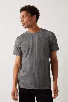 Image of Slim Fit Grey Short Sleeve Stripe T-Shirt