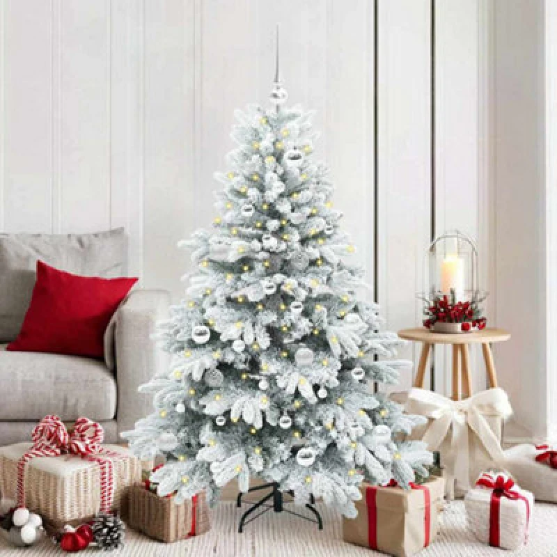 Image of vidaXL Artificial Christmas Tree with 150 LEDs, Silver Balls Snow Flocked Green 150cm PE and PVC, Green 3397606