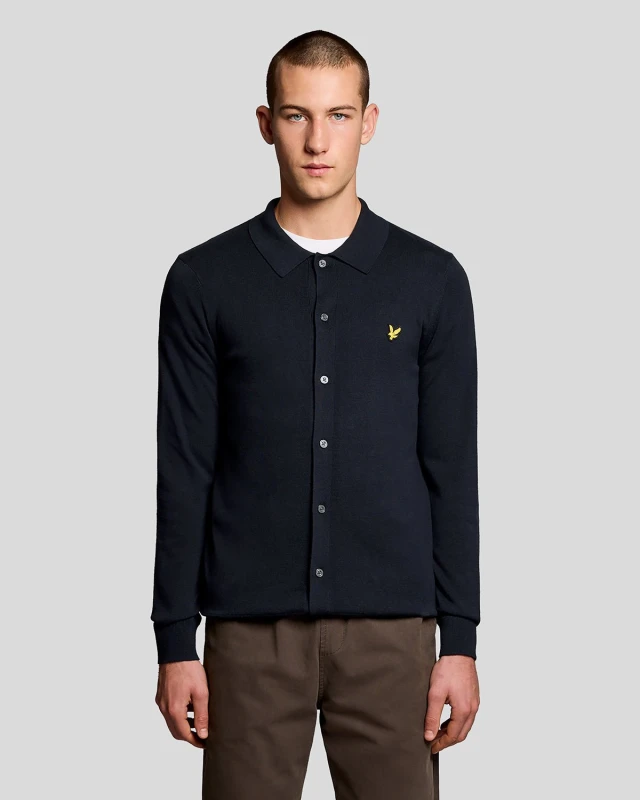 Image of Lyle & Scott Mens Cotton Knitted Shirt in Navy