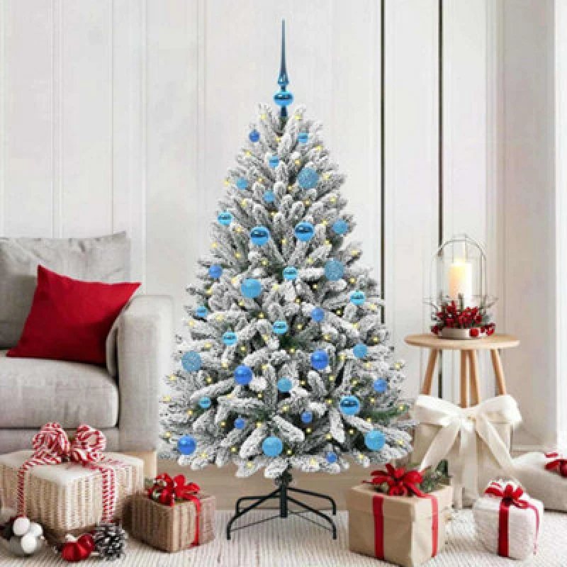 Image of vidaXL Artificial Christmas Tree with Blue Balls Green and White 150cm PVC and Metal, Green 3395746