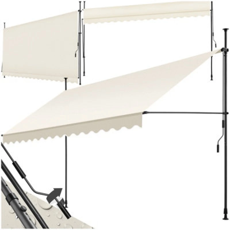 Image of Tectake Awning With Hand Crank - Pressure Fitted , Height Adjustable 400 X 180 Cm - Beige