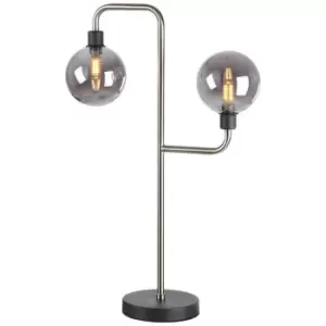 Image of Luminosa Humphrey Table Lamp, 2 Light G9, Graphite, Satin Nickel, Smoke Glass