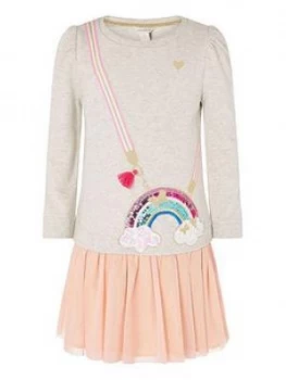 Image of Monsoon Girls Rainbow Bag 2 In 1 Sweat Dress - Oatmeal