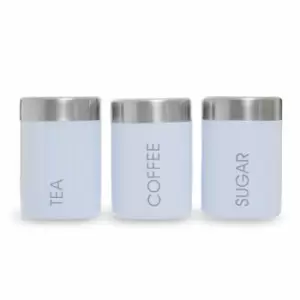 Image of Interiors by PH Maison 3 Piece Tea, Coffee & Sugar Set - White Satin Stainless Steel Lids