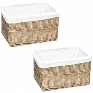 Image of SET OF 2 Big Huge Deep Living Room Fireplace Log Basket Full Wicker Storage Box [Natural,Set of 2 Large 46.5x33x26cm]