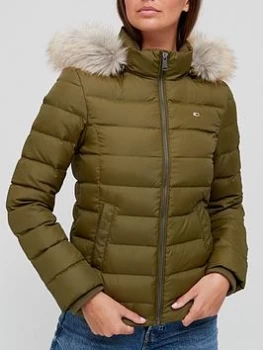 Image of Tommy Jeans Faux Fur Hooded Padded Down Jacket - Olive