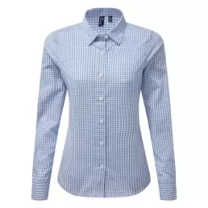 Image of Premier Womens/Ladies Maxton Check Long Sleeve Shirt (S) (Light Blue/White)