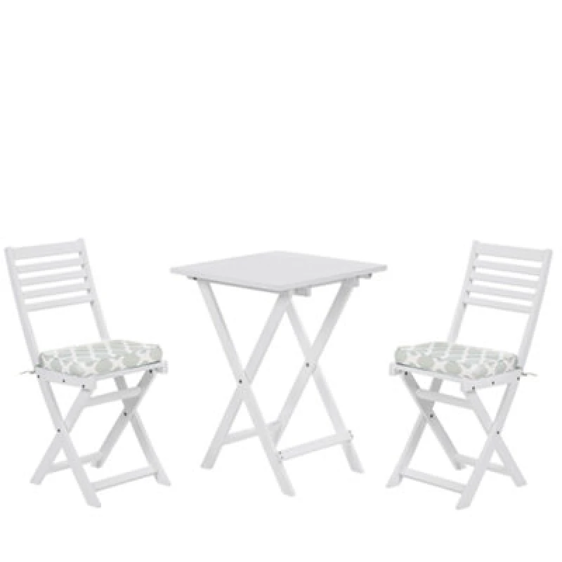 Image of Beliani Bistro Set With Cushions Folding Fiji Acacia Wood White
