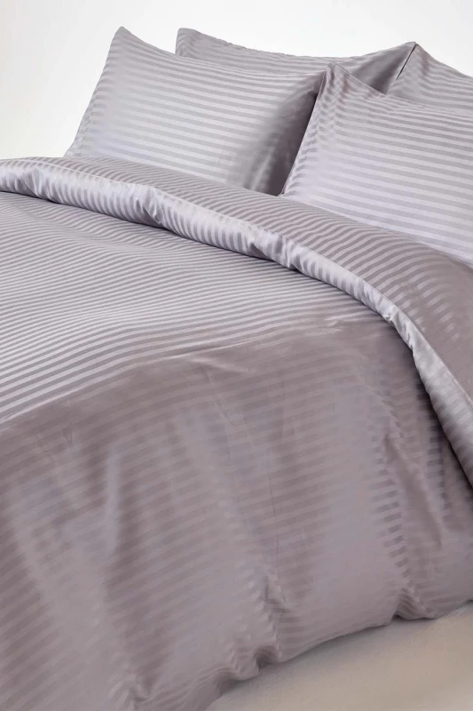 Image of HOMESCAPES HOMESCAPES Grey Egyptian Cotton Stripe Duvet Cover Set 330 Thread Count, Double - Grey BL1469B