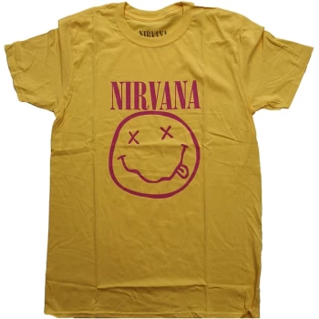 Image of Nirvana - Pink Smiley Unisex Medium T-Shirt - Yellow