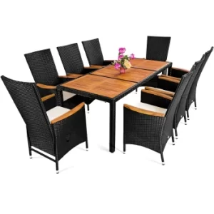 Image of 8 Seat Poly Rattan Garden Dining Set Verona Premium Black