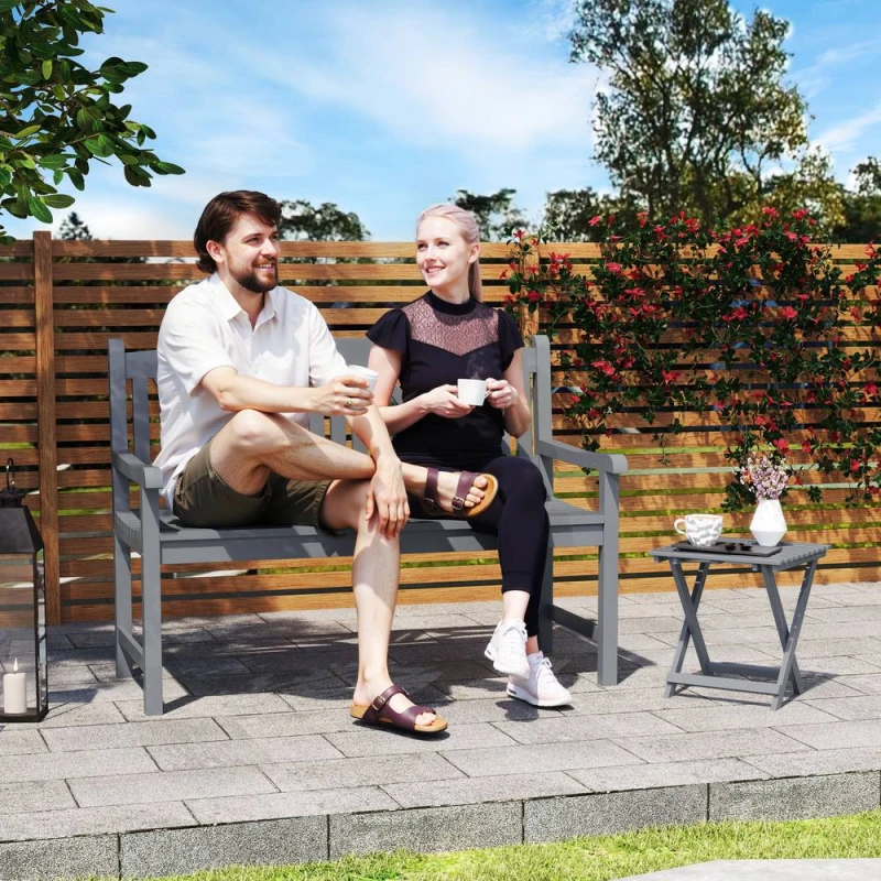 Image of Outsunny 2-Seater Wooden Garden Bench Outdoor Patio Loveseat Grey 84B-738V00GY