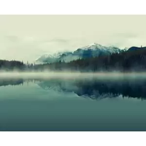 Image of Origin Murals Misty Mountain Lake Ink Wall Mural - 3.5m x 2.8m