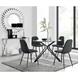 Image of Cascina Dining Table and 4 Black Corona Faux Leather Dining Chairs with Black Legs Diamond Stitch - Black