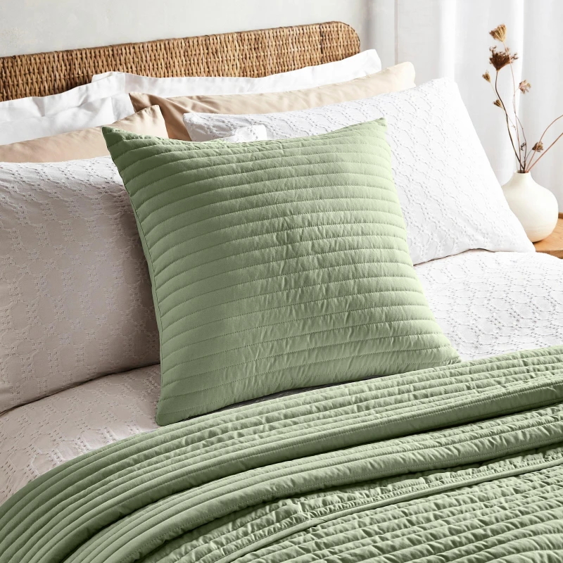 Image of Bianca Quilted Lines Square Feather Filled Cushion green