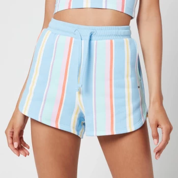Image of Tommy Jeans Womens TJW Stripe Sweatshorts - Light Powdery Blue Multi - L