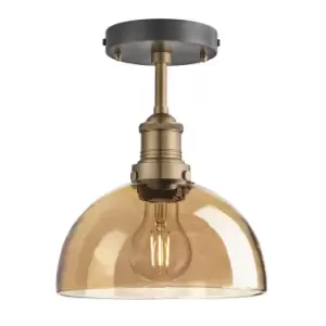 Image of Industville Brooklyn Tinted Glass Dome Amber Flush Mount Light / 8" Brass Holder
