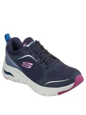 Image of Skechers Arch Fit Leather Overlay Mesh Lace-up Trainers, Navy, Size 4, Women