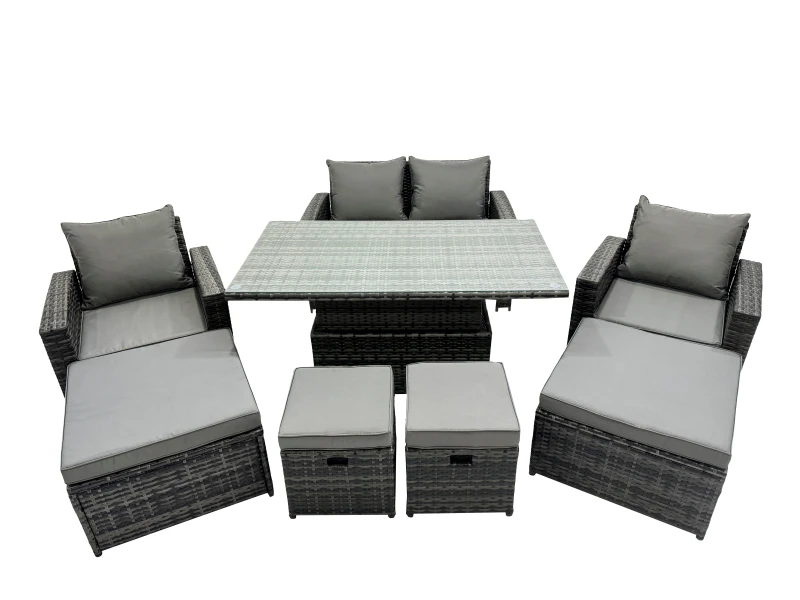 Image of Fimous Outdoor Love Sofa Set 8 Seat Rattan Garden Furniture Set & 4 Stool in Dark Grey Dark Grey Unisex