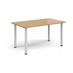 Image of Rectangular white radial leg meeting table 1400mm x 800mm - oak