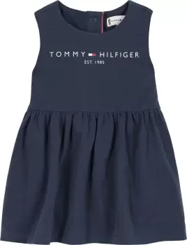 Image of Tommy Hilfiger Newborn Sleeveless Ruffle Waist Dress In Twilight Navy - Size 9-12 Months