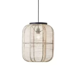 Image of Zaire Single Pendant Ceiling Lamp, Natural Linen, Matt Black