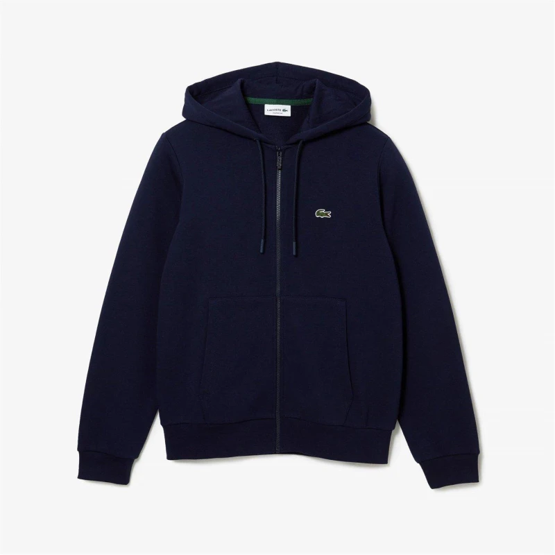 Image of Lacoste Zip Logo Hoodie Blue Marine L