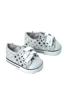 Image of Sophia's - 18" Baby Doll Shoes with Sequins & Laces Silver
