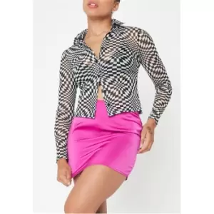 Image of Missguided Checkerboard Mesh Crop Shirt - Black